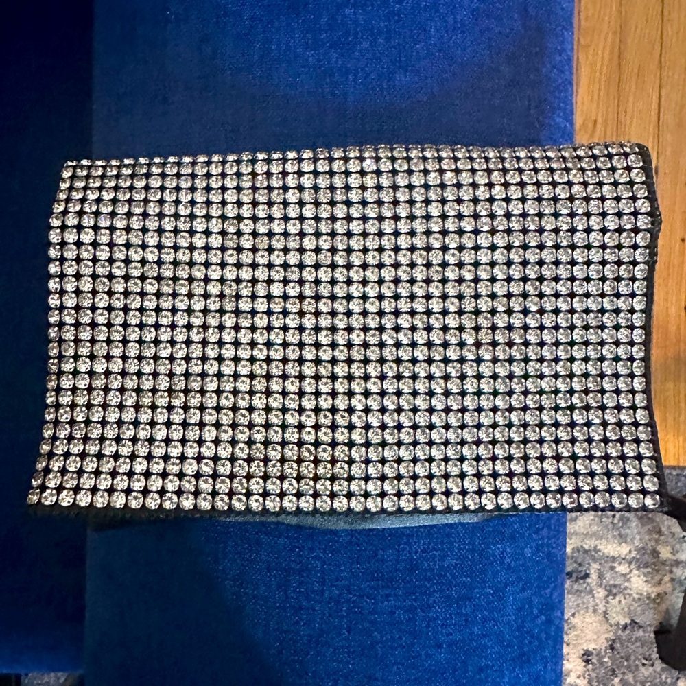 Amber Sceats rhinestone clutch purse with a chain strap
